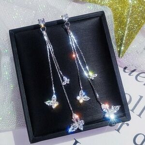 Elegant Silver Butterfly Dangle Earrings